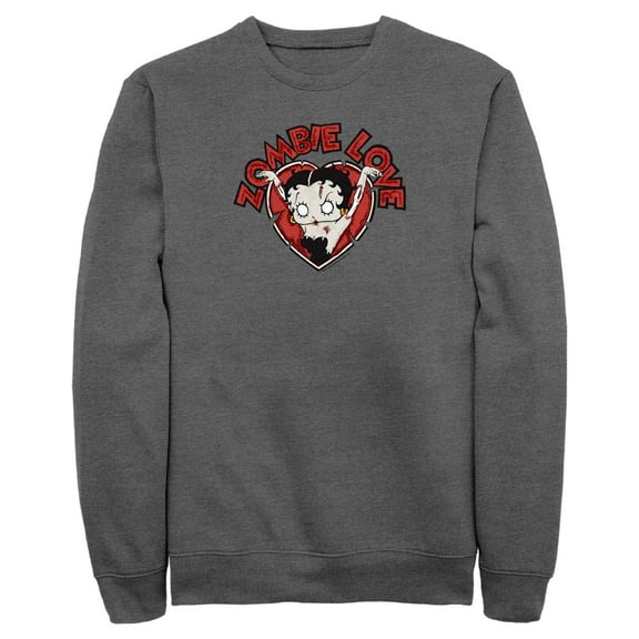 Men's Betty Boop Halloween Zombie Love Heart Sweatshirt Charcoal Heather Small