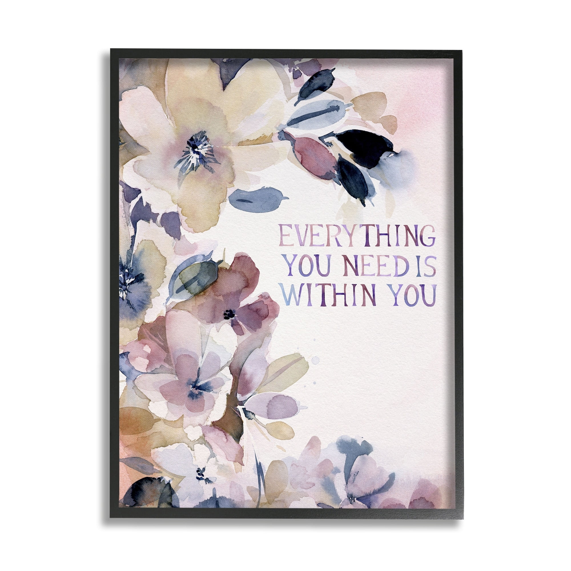 Stupell Industries Everything You Need Floral Phrase Inspirational Painting Gray Framed Art Print Wall Art
