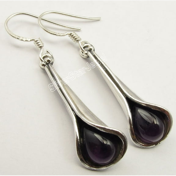 SilverStarJewel 925 Sterling Silver Exclusive Amethyst Drop Stone Economic Earrings 1 5/8"