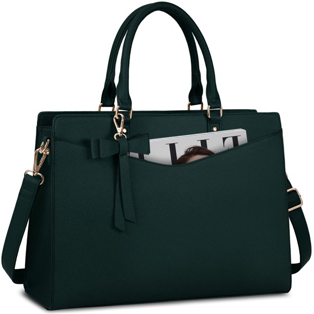 Bolsa para portátil RAINSMORE para mujer, 15.6 pulgadas, poliuretano, impermeable, verde
