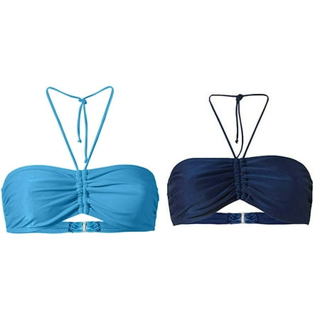 (2-Pack) Kcodviy Women s Summer Mix & Plus Size Swim for Women Plain Bikini Bandeau Top Plus Swim Suit Swimwear Beachwear