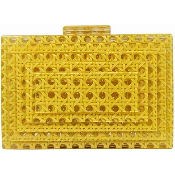 CAILDANL Women Acrylic Rattan Clutch Purse Rattan Woven Evening Bag Wedding Party Purse Summer Beach Wicker Shoulder Handbag
