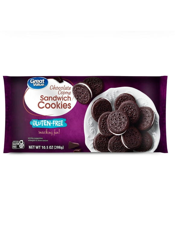 Great Value Gluten-Free Chocolate Creme Sandwich Cookies, Shelf Stable, 10.5 oz, 24 Per Pack
