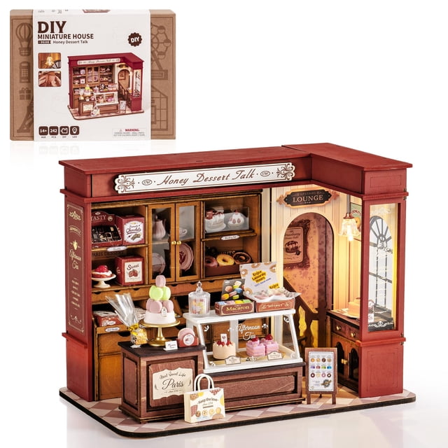 Kit de casa en miniatura ROBOTIME Honey Dessert Talk con luz LED