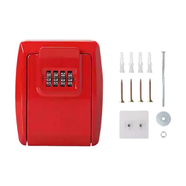 Caja de seguridad para llaves, organizador de llaves multifuncional con combinación de 4 dígitos, de aleación, para montar en la pared, para escuelas, Rojo