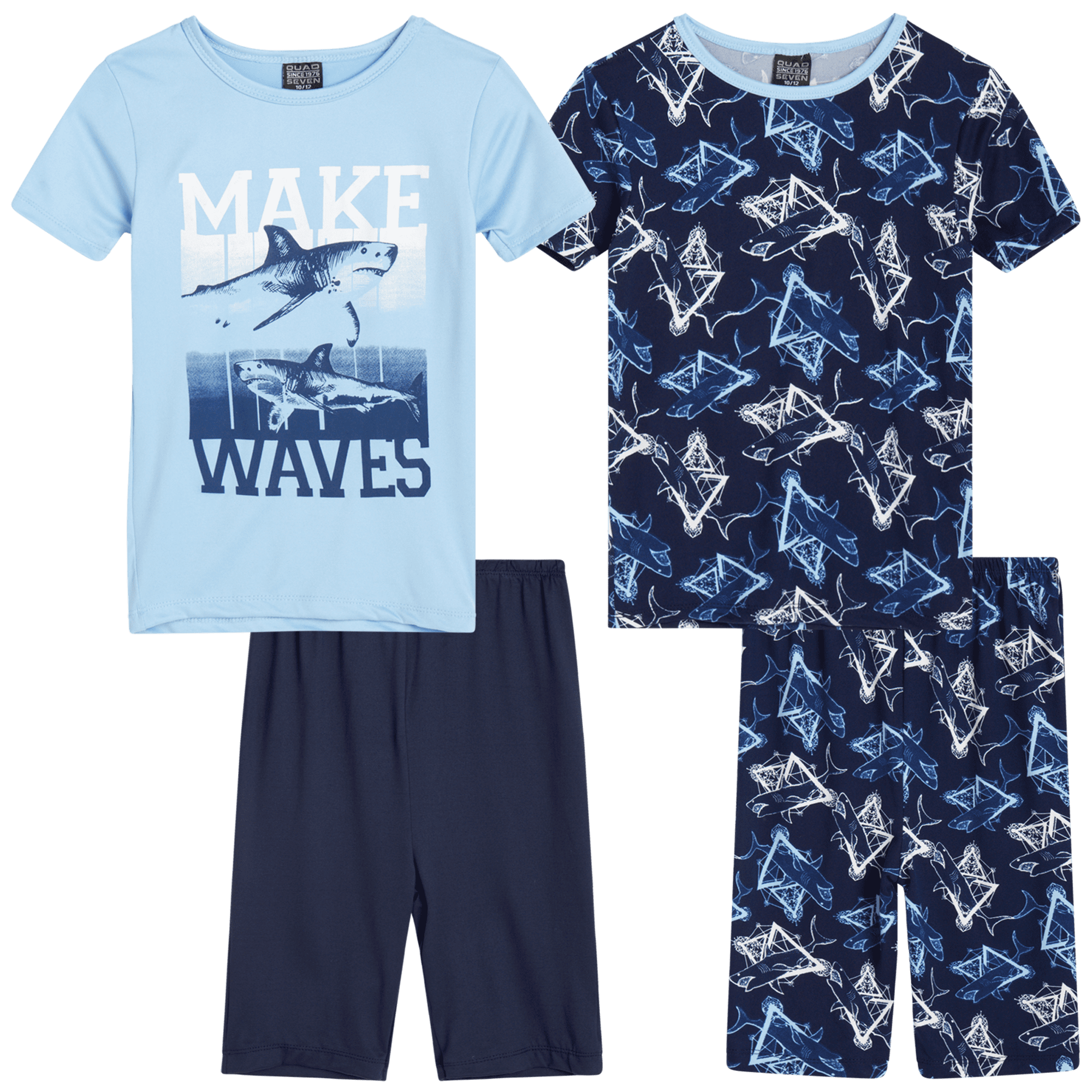 Quad Seven Boys' Pajama Set 4 Piece Short Sleeve Sleep Shirt and Lounge Shorts (Size 412
