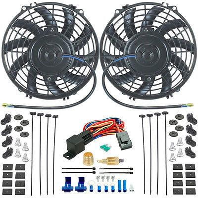 7" Electric Radiator Cooling Slim Push Fan 12V Black w/ 3/8"Thermostat Relay Kit