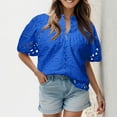 thumbnail image 2 of ORT Women's Summer Tops Dressy Casual Short Sleeve V Neck Buttons Hollow Out Lace Embroidered Blouses Shirts(Z2-Blue,S), 2 of 7