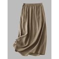 thumbnail image 3 of Women Minimalist Vintage Solid Soft Elastic Waist Pull-on Opaque Non-Sheer Flowy A-Line Midi Skirt Light Coffee L, 3 of 6