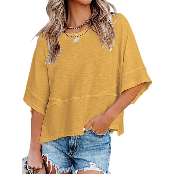Summer Oversize Women Solid Color Half Sleeve Loose Shirt Tee Casual Tops