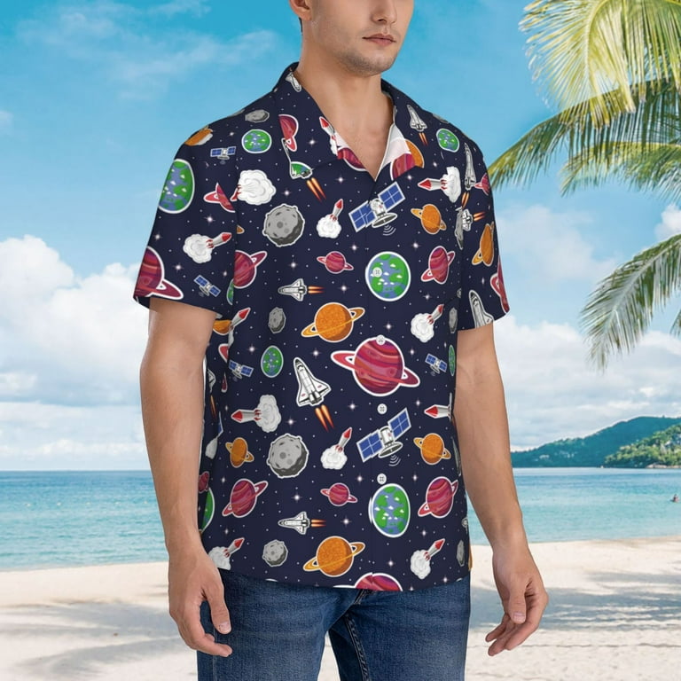 Fotbe Rocket Satellite Hawaiian Shirt for Men Unisex Summer Beach