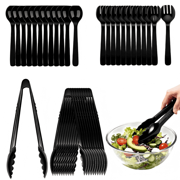 Wuxiuli Heavy Duty Black Plastic Serving Utensils Set 36 Pack