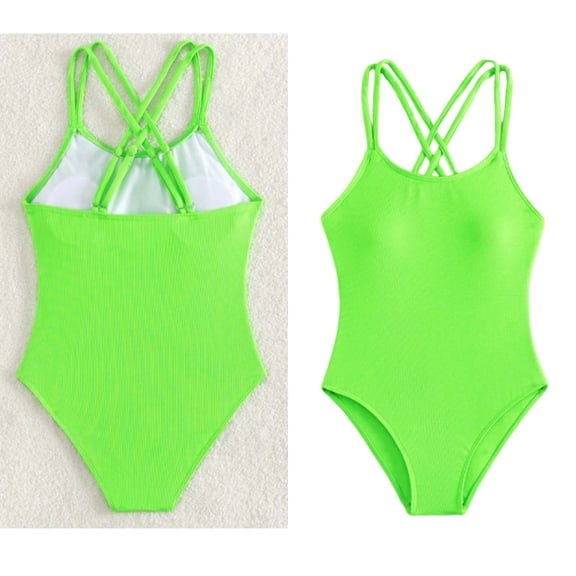 Swimsuit for Girls Sleeveless 1-Piece Bathing Suits Quick Dry Beach Swimwear Cross Shoulder Strap Tween Girl Bathing Suits 11-12 Years