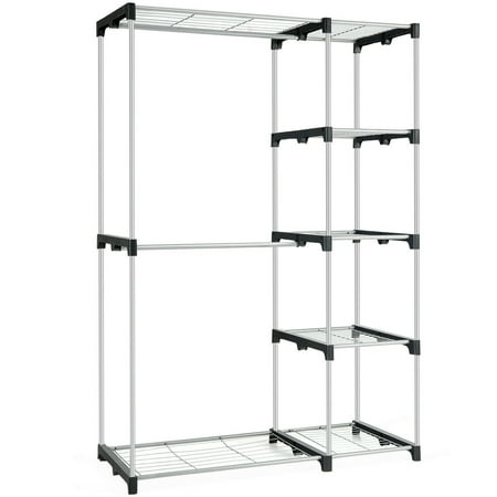 Gymax Freestanding Clothes Garment Organizer Closet Rack w/5 Shelves &2 Hanging Rods