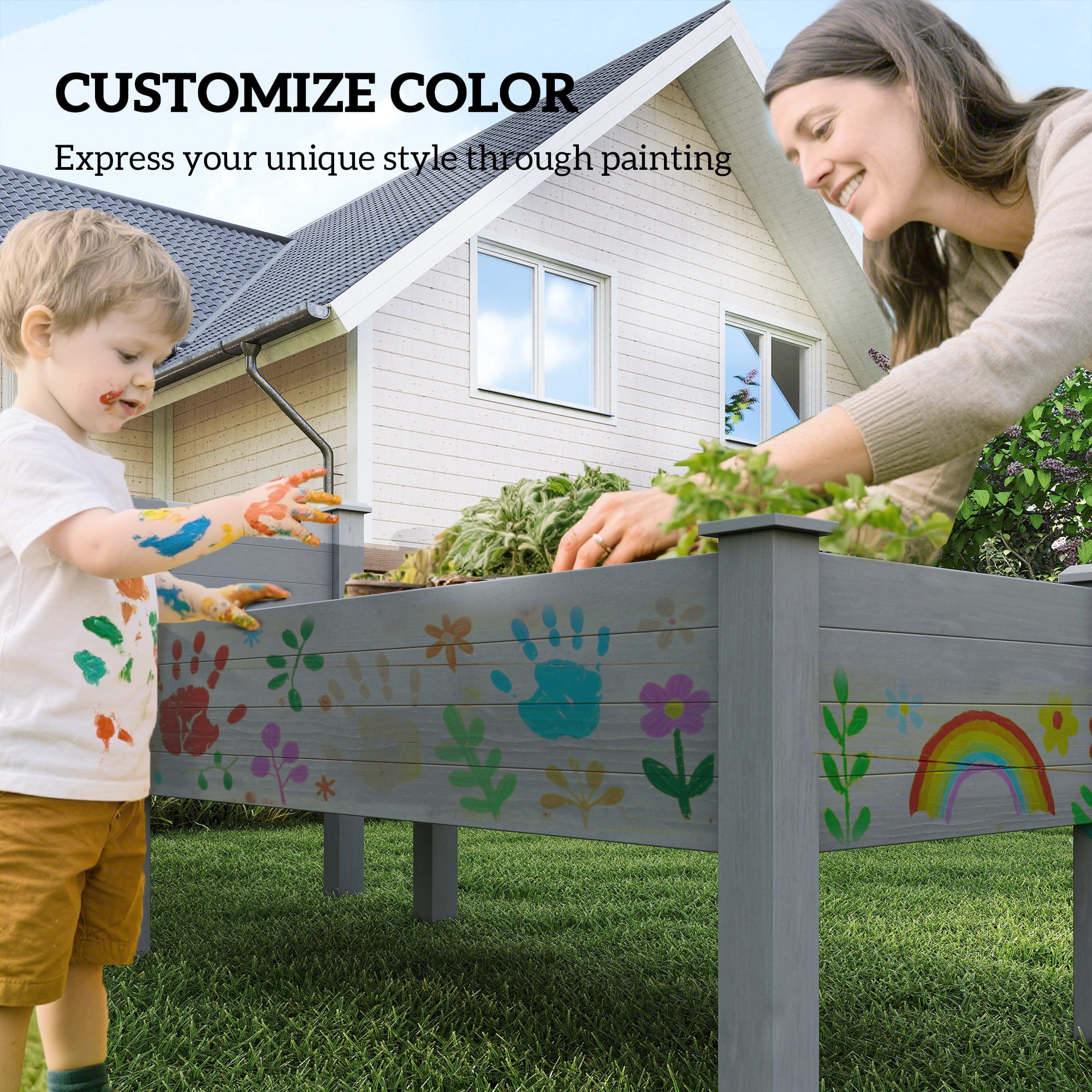 2 Tier Raised Garden Bed, Elevated Wooden 2 Box Planter, Gardening Grow Stand, Planting Bed for Flowers, Vegetables, Herb, Gray