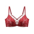 thumbnail image 2 of Women Pullover Bra Women's Cross-Back Lace Push up Bra Solid Wireless Front Closure Comfortable Seamless Underwear Bralette Red L, 2 of 6