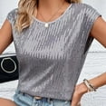 thumbnail image 6 of Womens Fashion Tees Tops Glitter Sequin Cap Sleeve Casual Crew Neck Sleeveless Summer Outfits Clothes 2026 Gray, 6 of 9