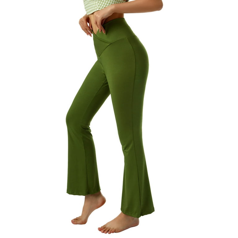 Imcute Women's Yoga Pants Leggings High Waisted Wide Leg Yoga Flare Pants  Tummy Control Workout Running Pants Green L 