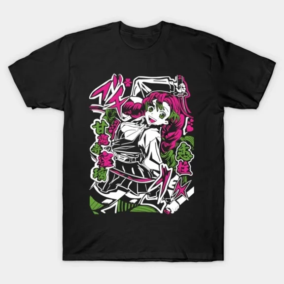 Reprint Rare Mitsuri Kanroji Waifu Shirt, Kimetsu No Yaiba Anime Manga Black T-Shirt V15