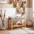 thumbnail image 2 of Small Entryway Bench with Storage, 2-Tier Bamboo Shoe Rack Bench with Flip Top Storage Space and Padded Cushion, Shoe Organizer for Entryway, Living Room, Hallway, Bedroom,, 2 of 9
