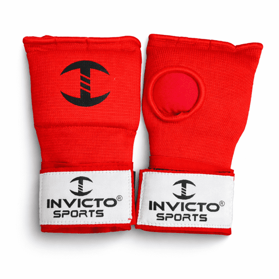 Invicto Karate Gloves, 4 Finger, Adjustable Strap, Red with White Accents