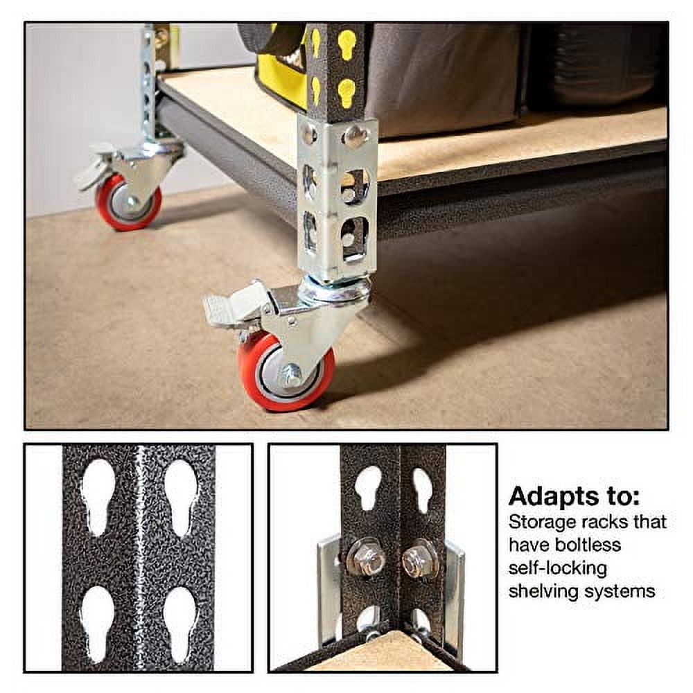 4pc - Storage Rack Caster Wheels (Adapts to Boltless Self Locking Shelving Racks) (3" (500 Max Total Capacity))