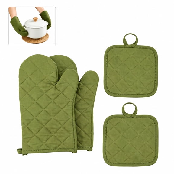 4-Piece Thick Cotton Oven Mitts and Pot Holders Set, Heat Resistant Non-Slip Kitchen Gloves for Cooking Baking and Grilling