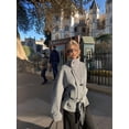 thumbnail image 4 of Women Wool Pea Coat Stand Collar Single Breasted Trench Overcoat Jackets with Belt Gray M, 4 of 8