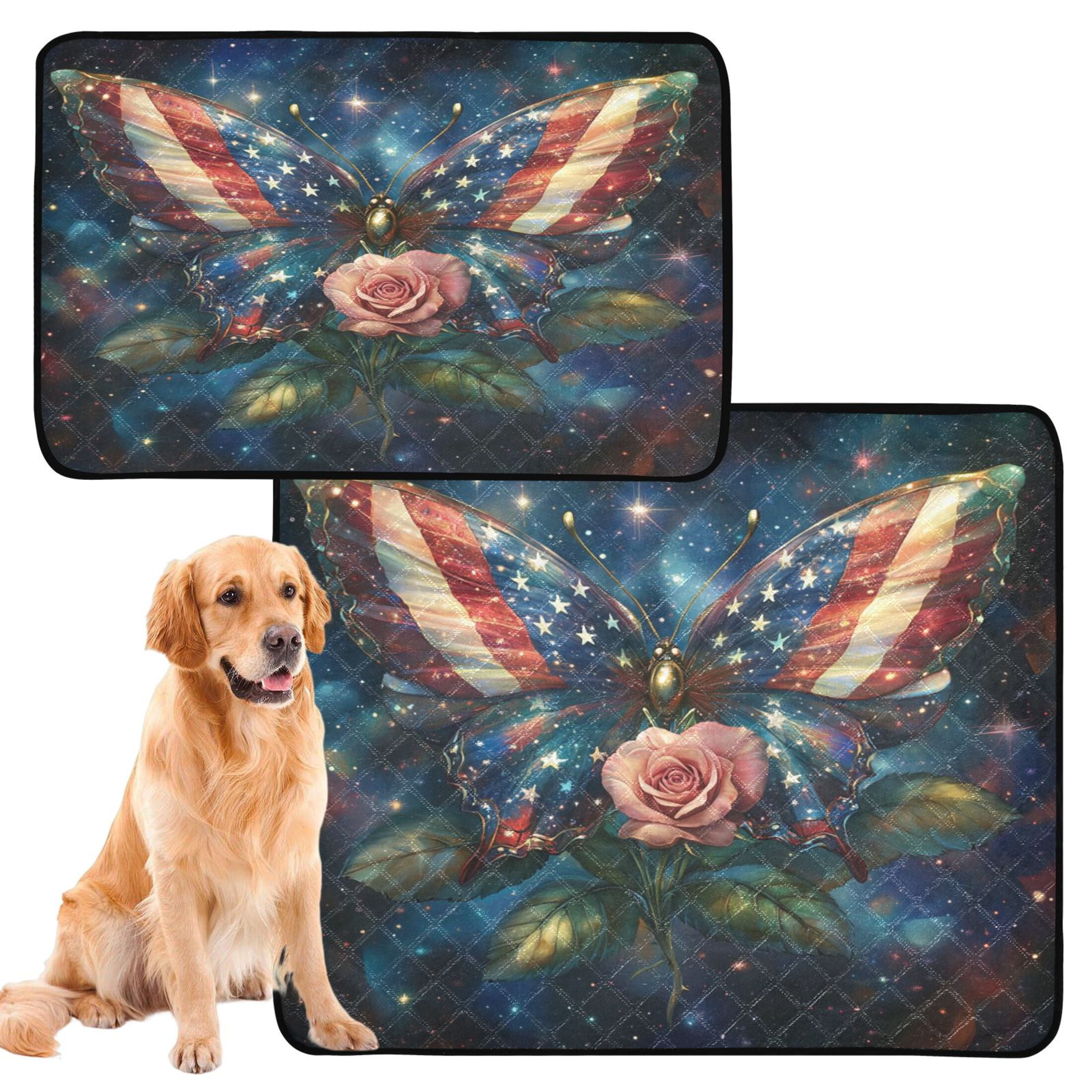 Qxltty American Flag Butterfly Cat litter Pads Pet Set of 3 Diaper Mats Center Anti-leakage Layer Absorbent Soft and Comfortable
