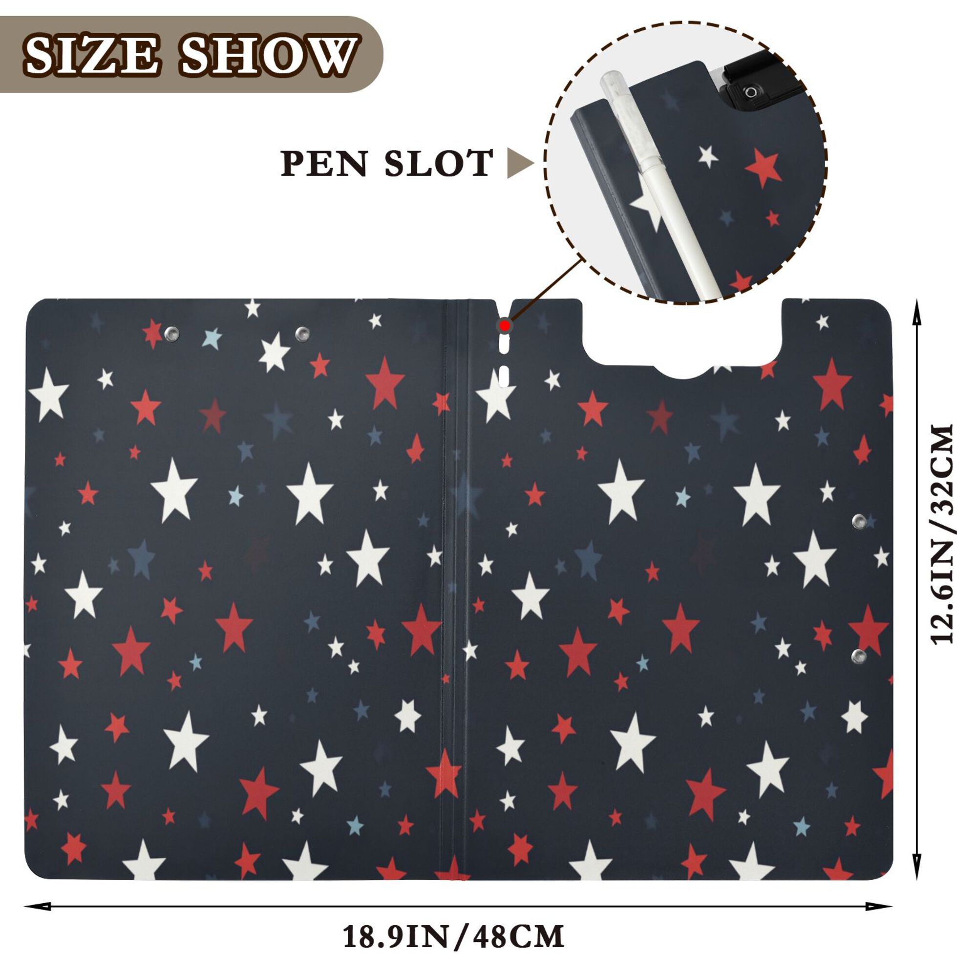 FORMRS A4 Clipboard Folder with Pen Holder Horizontal Foldable School Office Binder, Blue Stars Pattern