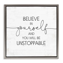 Stupell Industries Believe In Yourself Inspirational Typography Painting Gray Floater Framed Canvas Art Print Wall Art, 18 x 18
