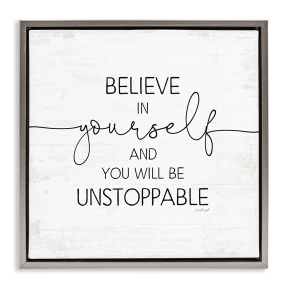 Stupell Industries Believe In Yourself Inspirational Typography Painting Gray Floater Framed Canvas Art Print Wall Art, 18 x 18