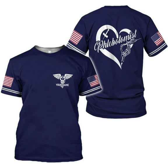 Personalized Name Phlebotomist Shirt Gifts USA Phlebotomy Graduation Syringe Hospital Tech Nursing Emergency Shirts (S)