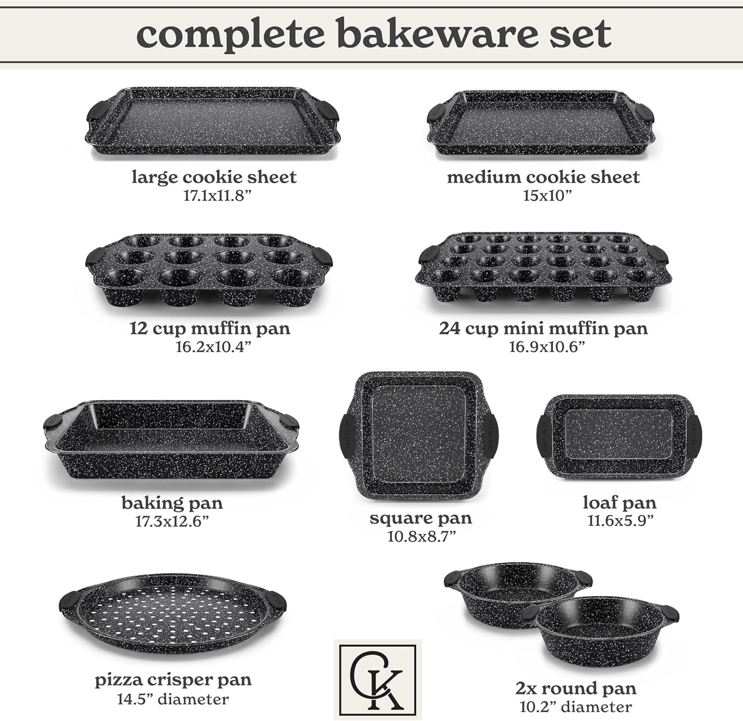 Country Kitchen 10-Piece Nonstick Bakeware Set - Stackable Pots and Pans, Black