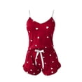 thumbnail image 6 of Asxite Pajamas for Women Set Heart Print Spaghetti Strap Top and Ruffle Shorts Sleepwear, 6 of 7