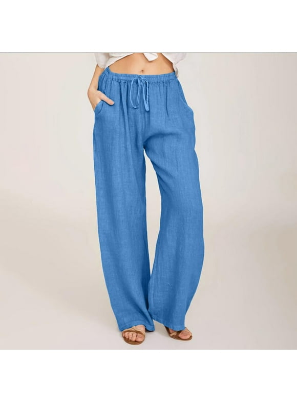 Womens Twill Pants Elastic Waist