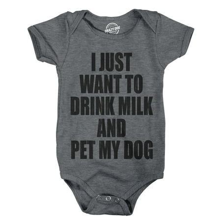 

Creeper I Just Want To Drink Milk And Pet My Dog Funny Newborn Baby Shirt Cool (Dark Heather Grey) - 0-3 Months