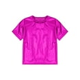 thumbnail image 5 of Xnihocha Kids Girls Metallic Jazz Dance Outfit Short Sleeve Sparkly T-shirt and Pants Shiny Hip Hop Dancewear Hot Pink 130, 5 of 7