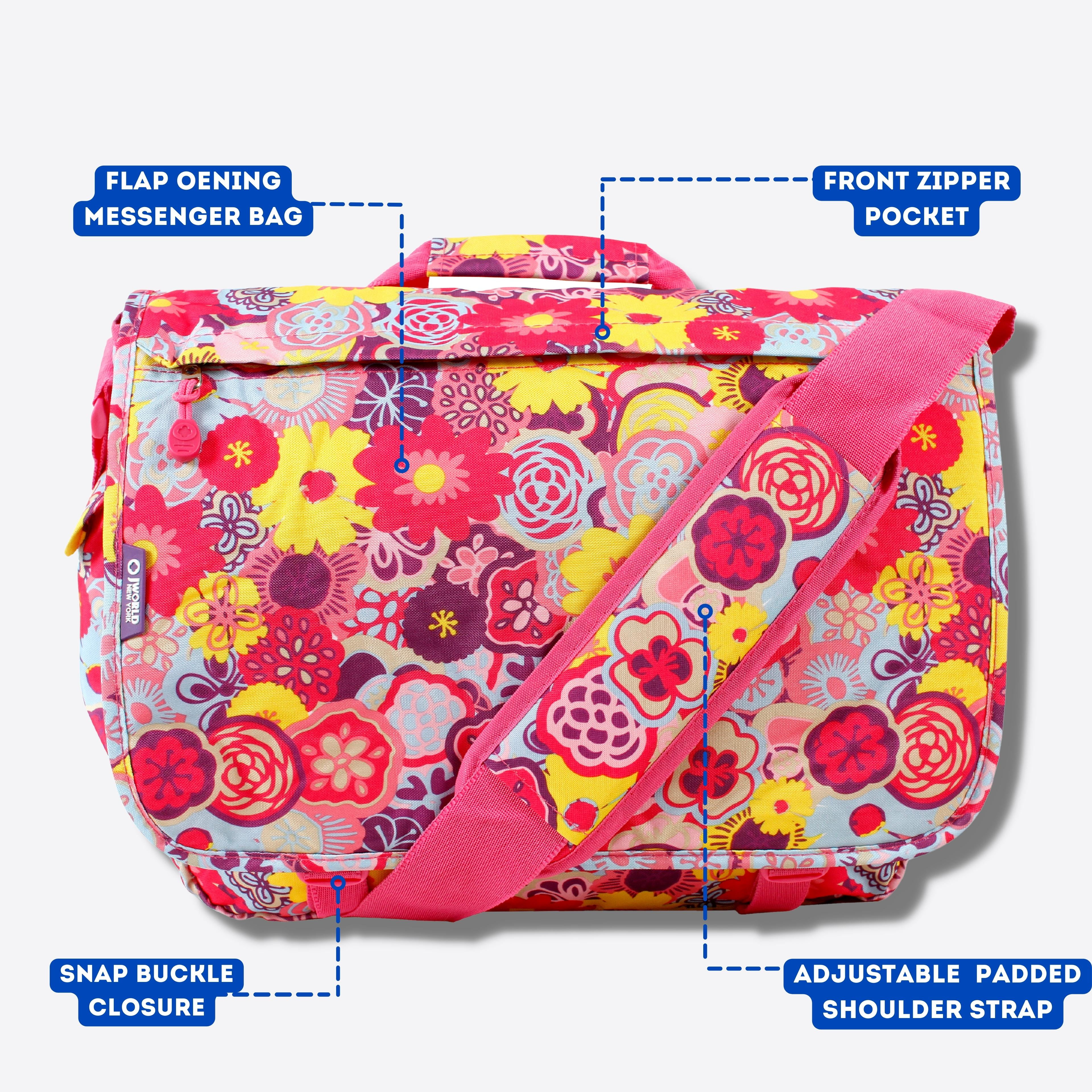 J World Womens Thomas 16" Messenger Bag with Laptop Sleeve for School and Travel, Poppy Pansy
