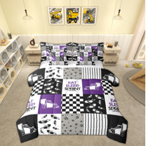 Manfei Tractor Machinery Truck Bedding Comforter Set 7pcs, Construction Vehicle Queen Bedding Sets, Teens Boys Girls Kids Reversible Queen Sheet Sets, Luxury Bedroom Decor