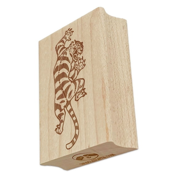 Ferocious Tiger Crawling Prowling Rectangle Rubber Stamp Stamping Scrapbooking Crafting - Small 1.7in
