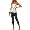thumbnail image 2 of INSPIRE CHIC Strapless Top for Women's Shiny Metallic Party Clubwear Peplum Blouse XS Silver, 2 of 5