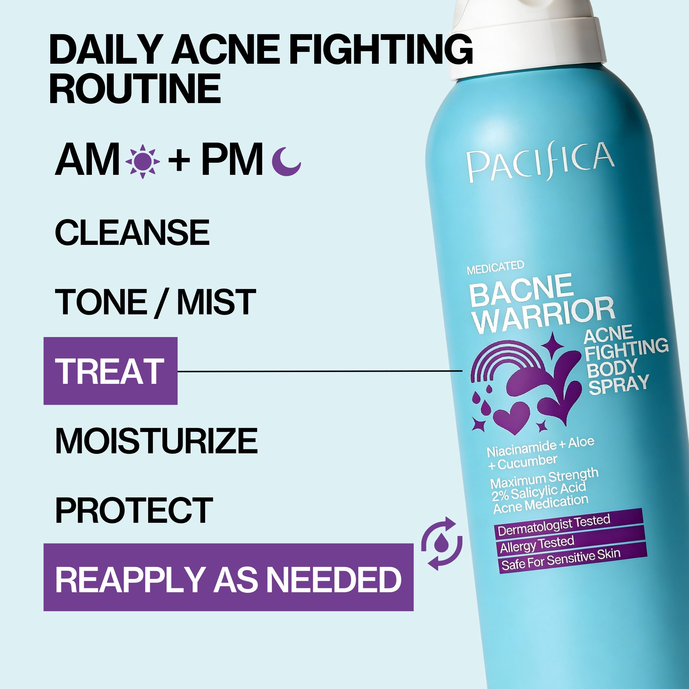 Pacifica Bacne Warrior 2% Salicylic Acid Acne Fighting Body Spray for Unisex, 6 fl oz