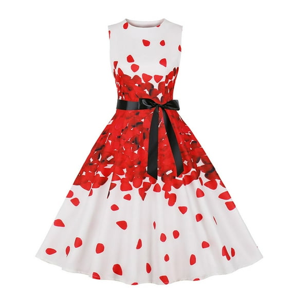 Rutainlusire Clearance Womens Dresses Women's Summer Dresses For Women Beach Floral Print Sleeveless Tank Swing Dress