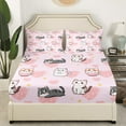thumbnail image 4 of Twin Cartoon Cat Bed Sheets Set for Kids Boys Girls,Lovely Cats Sheet Set,Love Heart Sheets,Cute Kitten Pet Animal Flat Fitted Sheet with 1 Pillowcase,Deep Pockets, 4 of 6