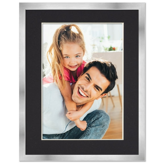 8x10 Frame with Mat - Silver 10x12 Frame Wood Made to Display Print or Poster Measuring 8 x 10 Inches with Black Photo Mat