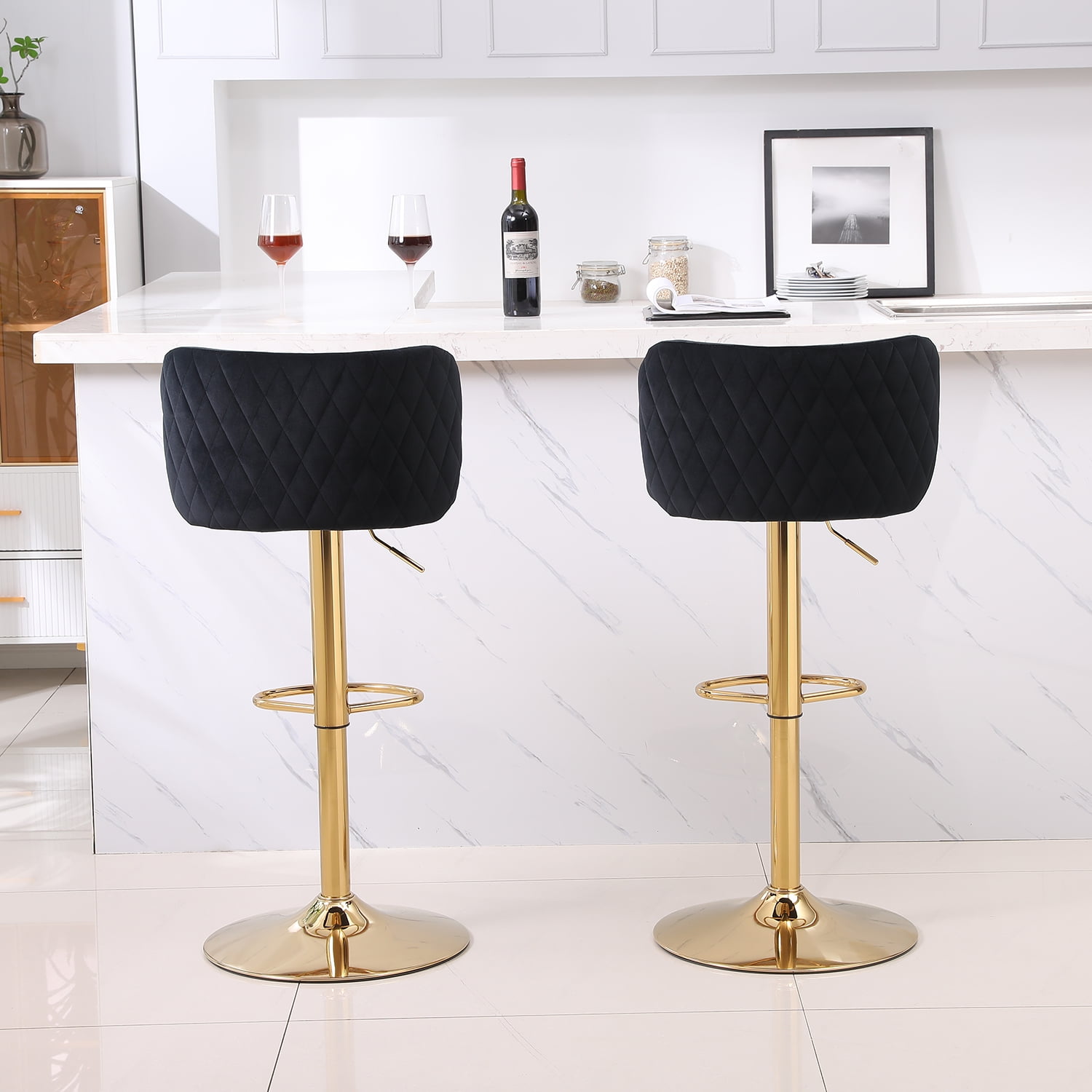 Kadyn 2pcs Modern Adjustable Counter Height Barstools with Back& Footrest for Kitchen, Black Kadyn 2pcs Modern Adjustable Counter Height Barstools with Back& Footrest for Kitchen, Black