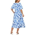 thumbnail image 3 of INSPIRE CHIC Women's Summer Boho Dresses V Neck Short Sleeve Tie Waist Flowy Slit Floral Beach Maxi Dress M Blue, 3 of 5