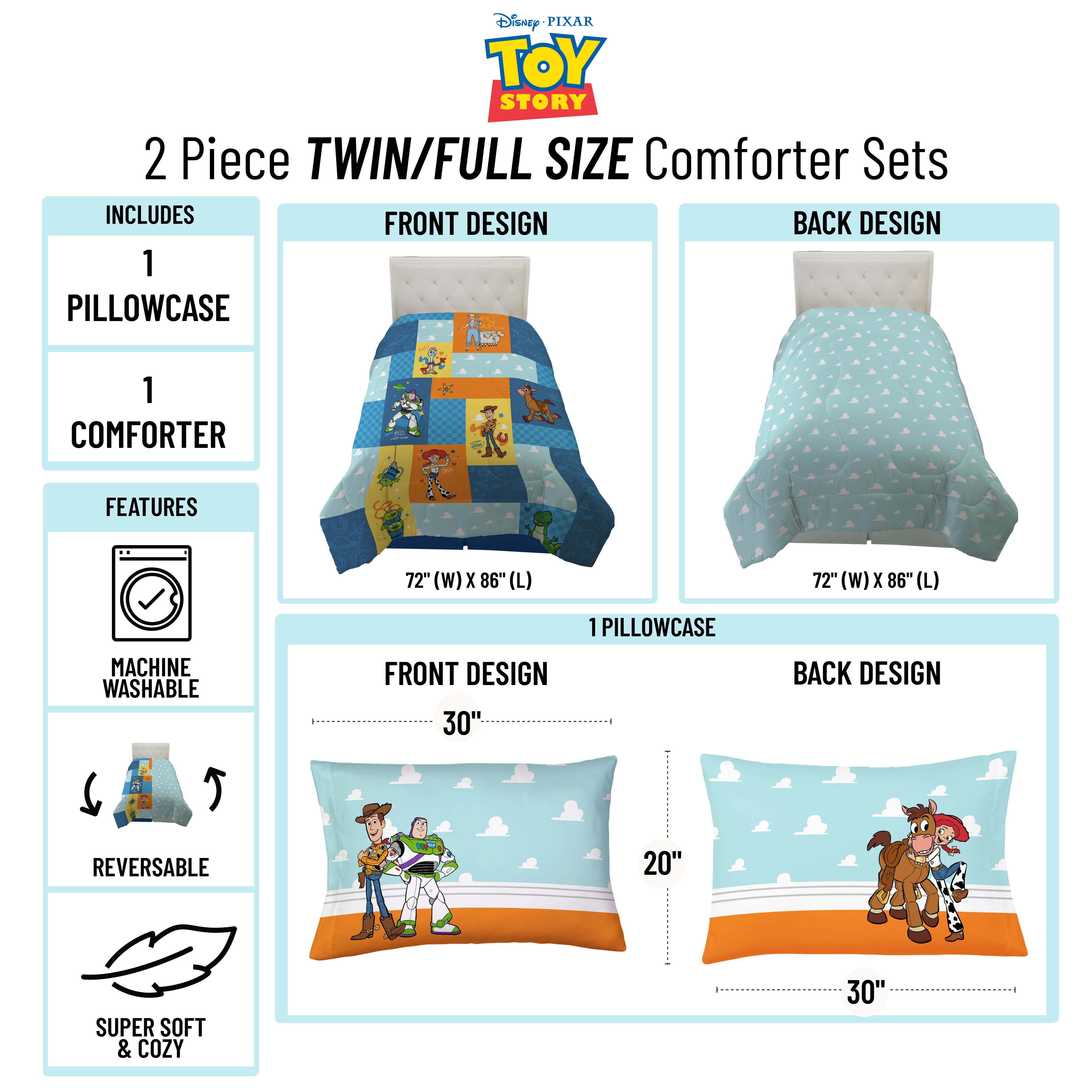 Toy Story Patchwork 2-Piece Kids Reversible Comforter and Pillowcase Set, Multicolor, Twin/Full