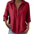 thumbnail image 3 of Elegyee Women's 3/4 Sleeve Loose Polo Shirt Casual Solid V Neck Collared Breathable Shirt, 3 of 4